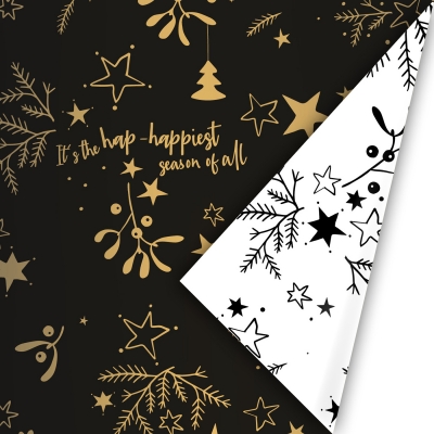 Inpakpapier | Mistletoe kisses zwart/goud/wit Inpakpapier | Mistletoe kisses zwart/goud/wit